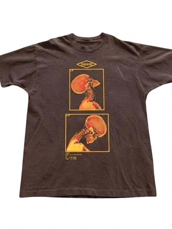 Gildan Tops - Brown Short Sleeve Tee with Orange Skull X-Ray Panels